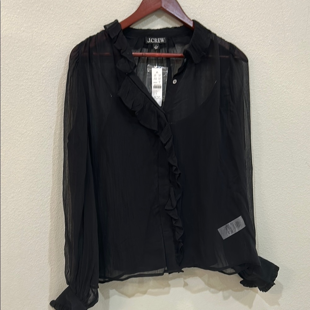 J. Crew Black Ruffled Long Sleeve Blouse